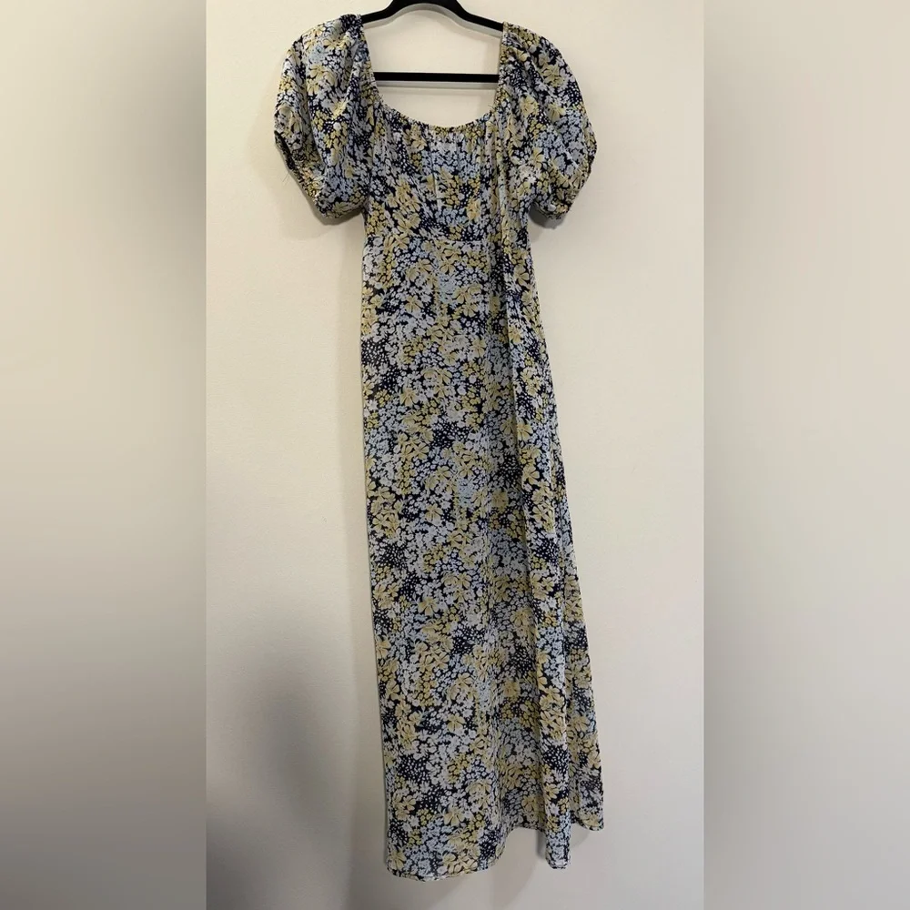 & MERCI Floral Puff Sleeve Maxi Dress in‎ Blue and Yellow - M